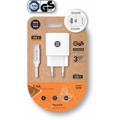 Tech One Tech Wall Charger TEC2413 1x USB Type-c 1x USB + USB Cable Type-c 12W White — image 1
