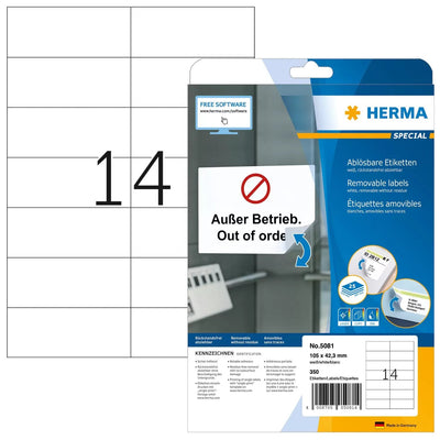 Herma Labels A4 White 105X42,3MM Despegable Paper 350 St. — image 1