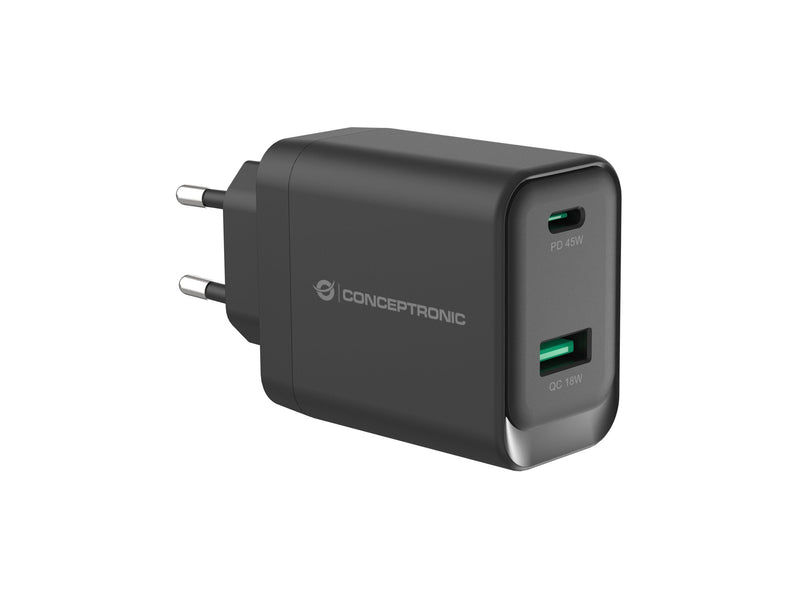 Conceptronic Charger 2PORT GaN USB-C -a 45WPD3.0 Pps Sw