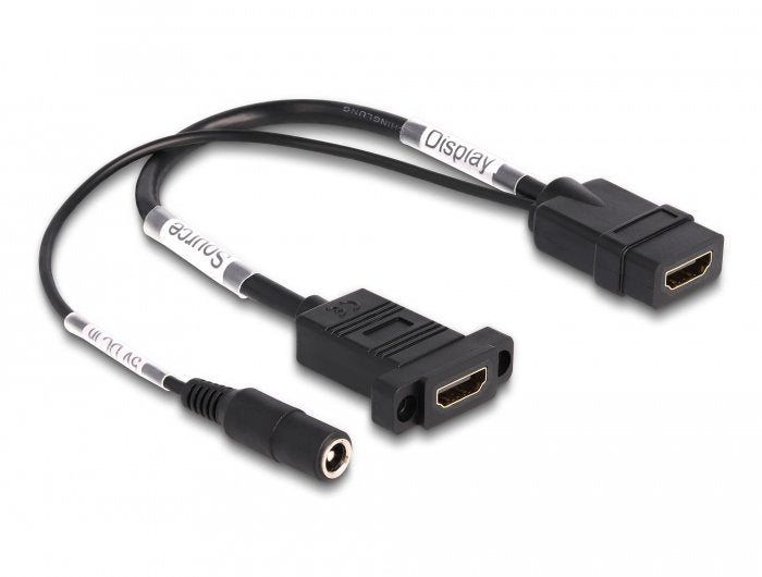 Delock HDMI Cable 4K 60 HZ With Power Cc 2,1 X 5,5MM 0,30M Assembly Panel