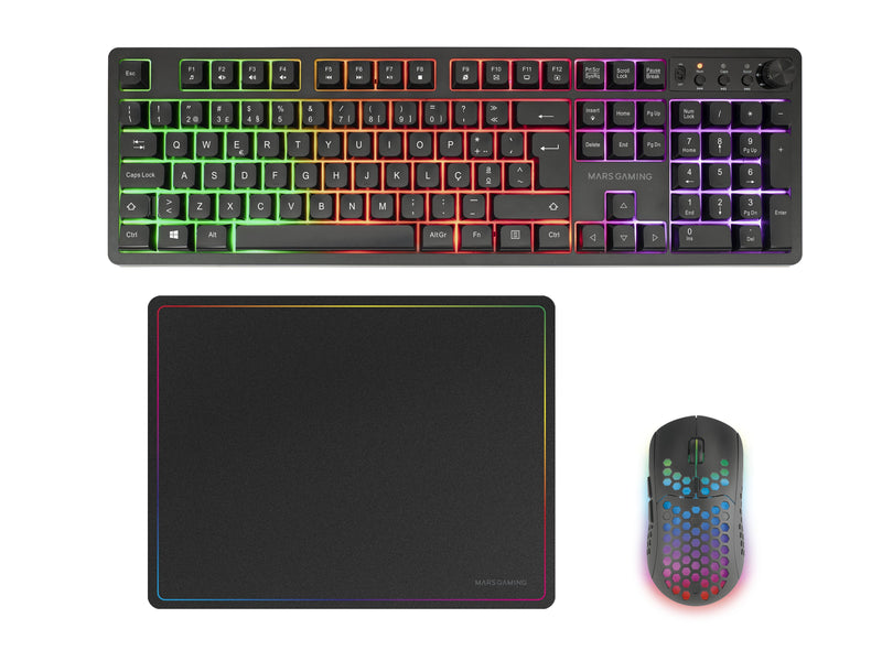 Mars Gaming Keyboard Mouse And Mouse Pad Mcpwxpt Black H-mech Frgb 3200DPI Portuguese