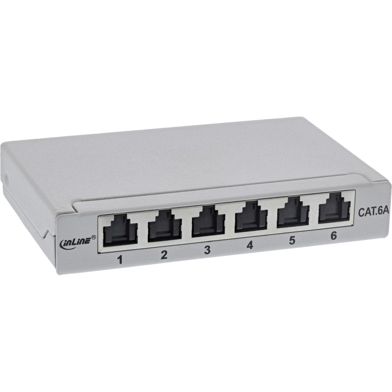 Inline® Patch Panel CAT.6A 0.5U 6-PORT, For Table/Wall/Rail, With Dust Projoection, Grey