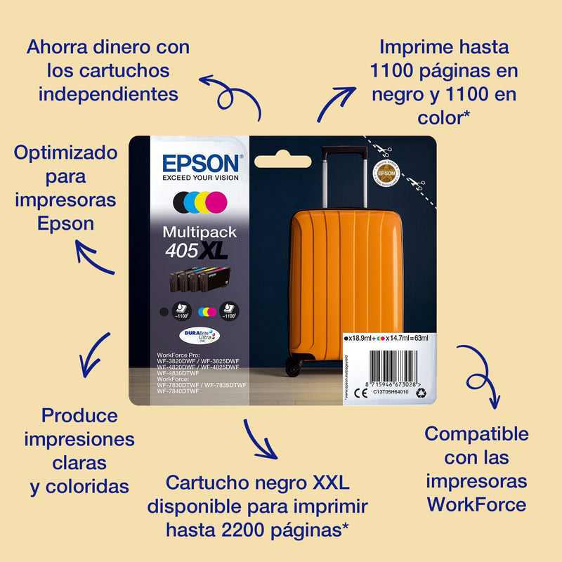 Epson 405 7.6ML Black Genuine Blíster With Alarms RF/Acústica Ink Cartridge Workforce WF-7310 7830 7835 7840 W
