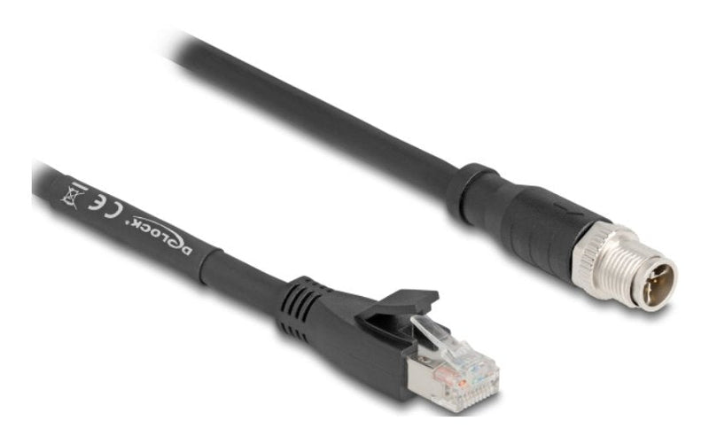 Delock M12 Cable X-kodiert 8 Pin Connector Male a RJ45 Connector Male CAT.5E S FTP Flexible 1M Black