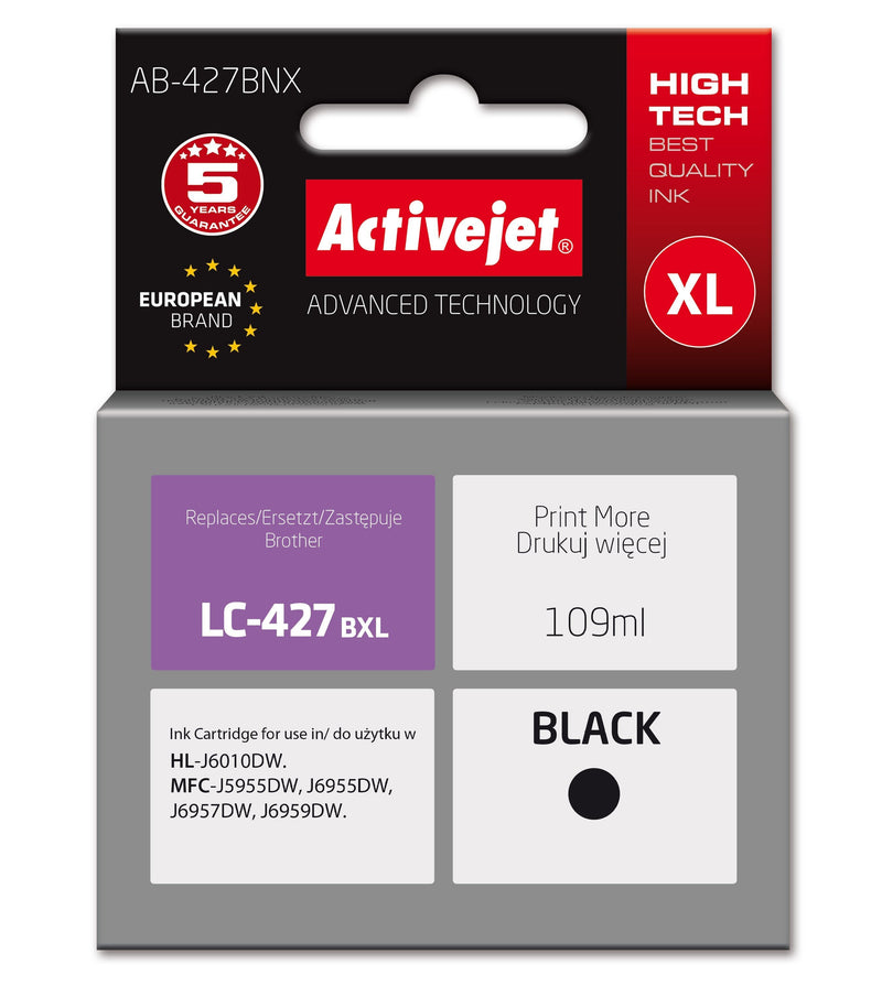 Activejet AB-427BNX Ink Printer Brother, Equivalente a Brother LC-427BXL, Supreme, 109ML, Black