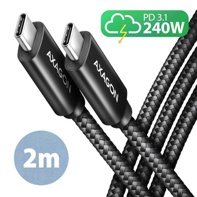 Axagon Cable HCM2-CM20AB Lade USB-C Zu USB-C 2.0, 2M, Pd 240W 5A, Alu - Black — image 1