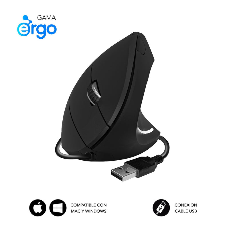 Subblim Glide Vertical Ergo Mouse Vertical USB 1600DPI - 5 Buttons - Uso Diestro - Black