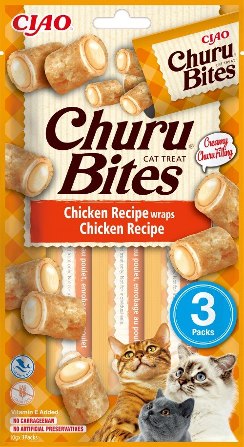 Inaba Rubber Gatos Churu Bites Chicken Recipe Wraps 3X10 G