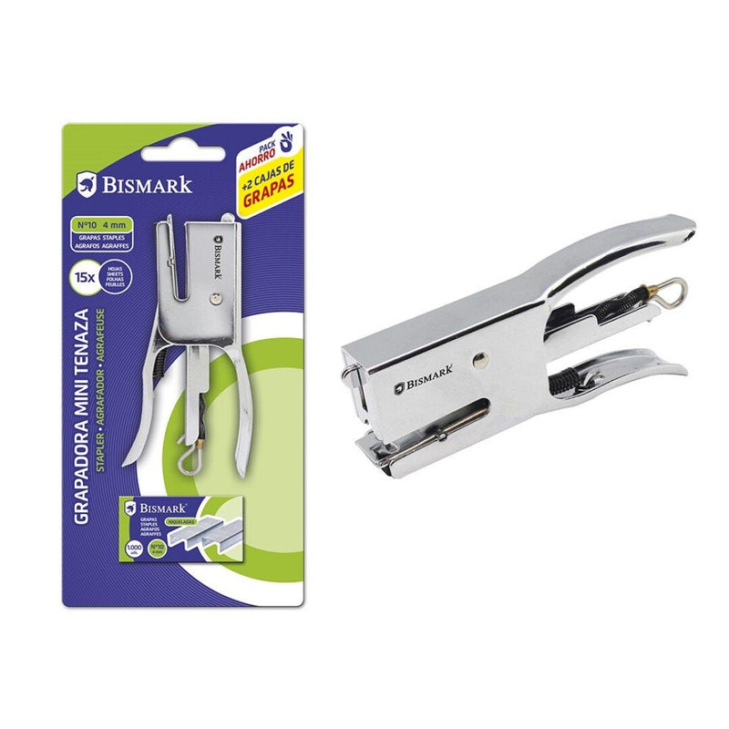 Bismark Stapler Mini Tenaza Cromada + 2000 Staples - Capacity Grapado 15 Hojas - Design Ergonomico - High