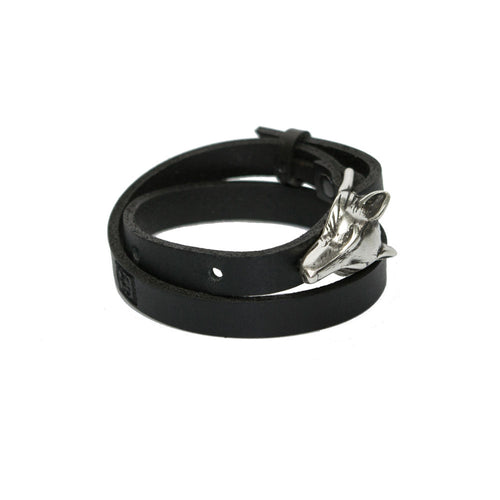 Wolf Leather Bracelet - Silver Matte
