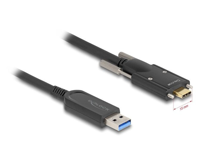 Delock 83208 Cable Óptico Activo USB 10Gbps-a Male USB Type-c™ Male With Screws Laterales 15M