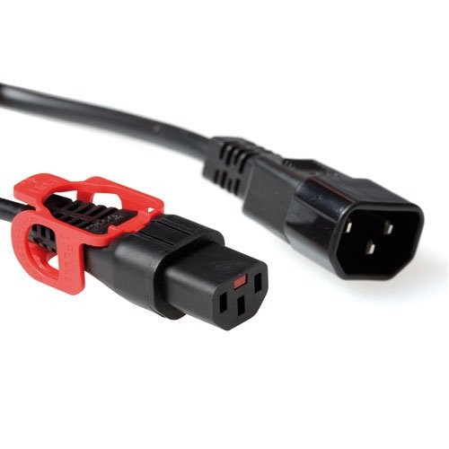 Powercord C13 IEC Lock + - C14 Black 1M, PC1525