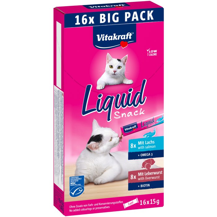 Vitakraft Snack Líquido Hígado With Salmó Premio Gatos - 16X15 G