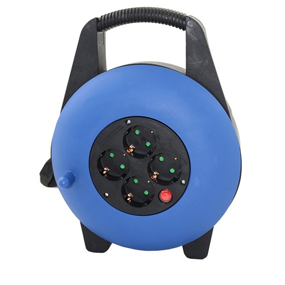 Power Strip Alargadera Enrollacables 4 Sockets - 15M - 16A - 250V - 3X1.5MM - Colour Blue