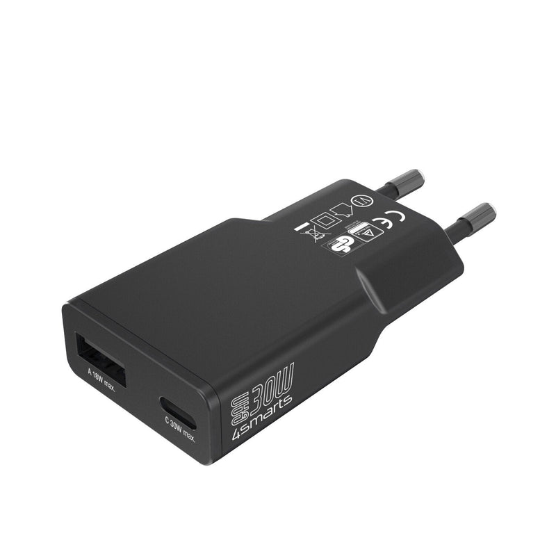 4SMARTS Wall Charger Pdplug Slim Duos 30W GaN 1C + 1A, Black