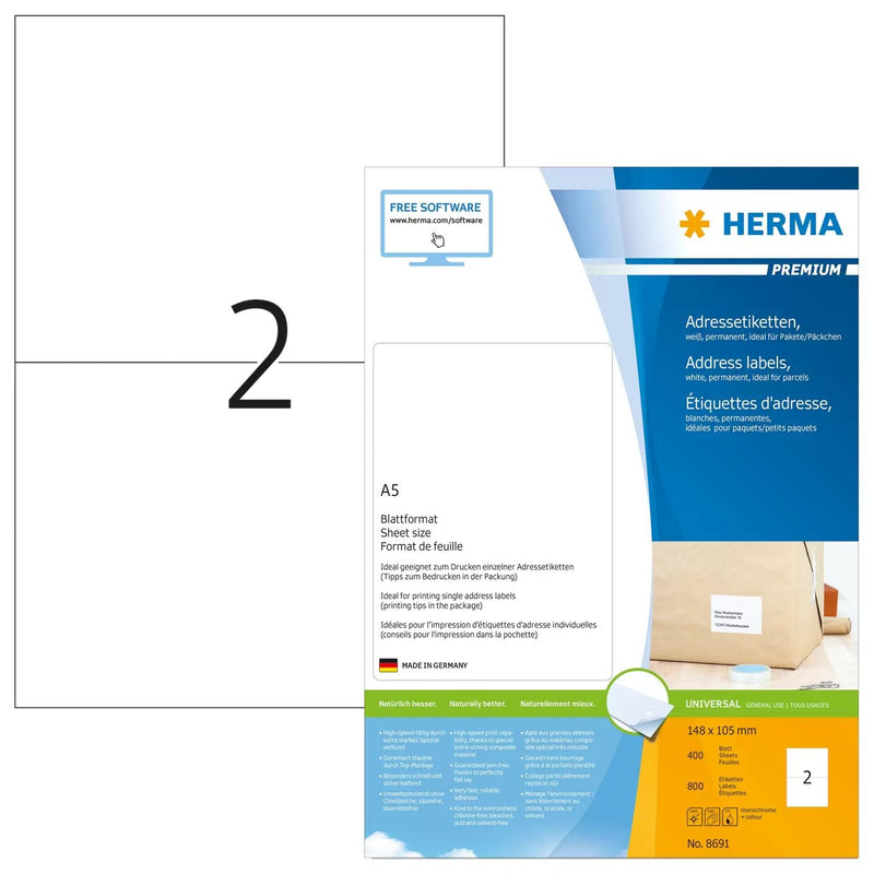 Herma Labels Dirección Premium A5 White 105X148 Mm 800 Pieces
