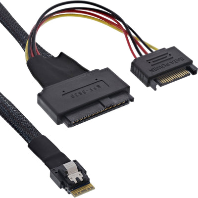 Inline Cable Slim Sas, SFF-8654A U.2 SFF-8639 + Power Sata, 24GB/S, 1M — image 1