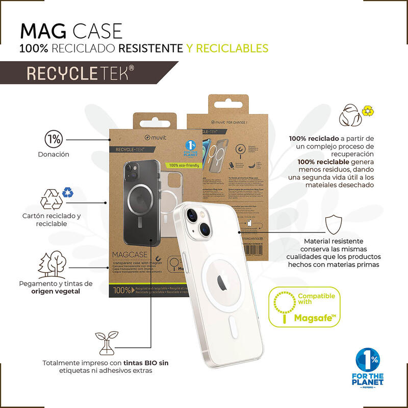 Muvit For Change Case Recycletek Magsafe Compatible With Apple Iphone 14 Transparent