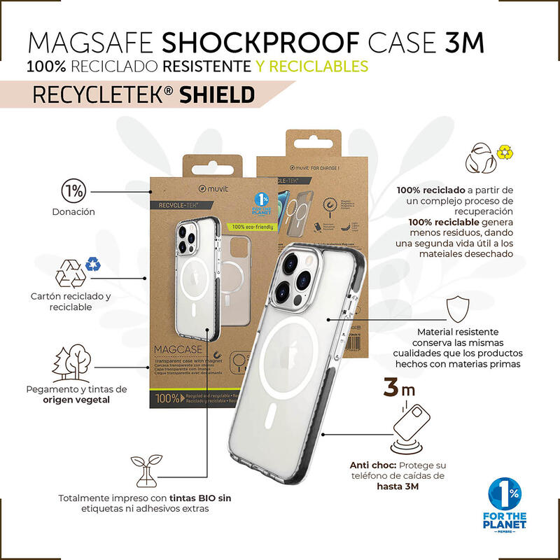 Muvit For Change Case Recycletek Magsafe Shockproof 3M Compatible With Apple Iphone 14 Pro Transparent/Black