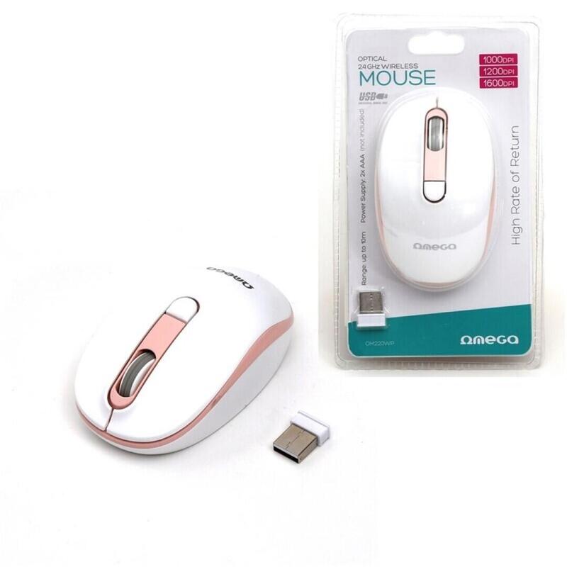 Omega Wireless Mouse 1000-1600DPI OM220WP Blanco-rosa