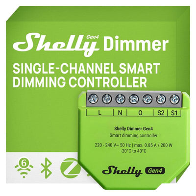 Shelly · Unterputz · \dimmer GEN4\ · Relais · LED Lichtcontroller · Messfunktion · WLAN · Zigbee · Matter · Bt — image 1